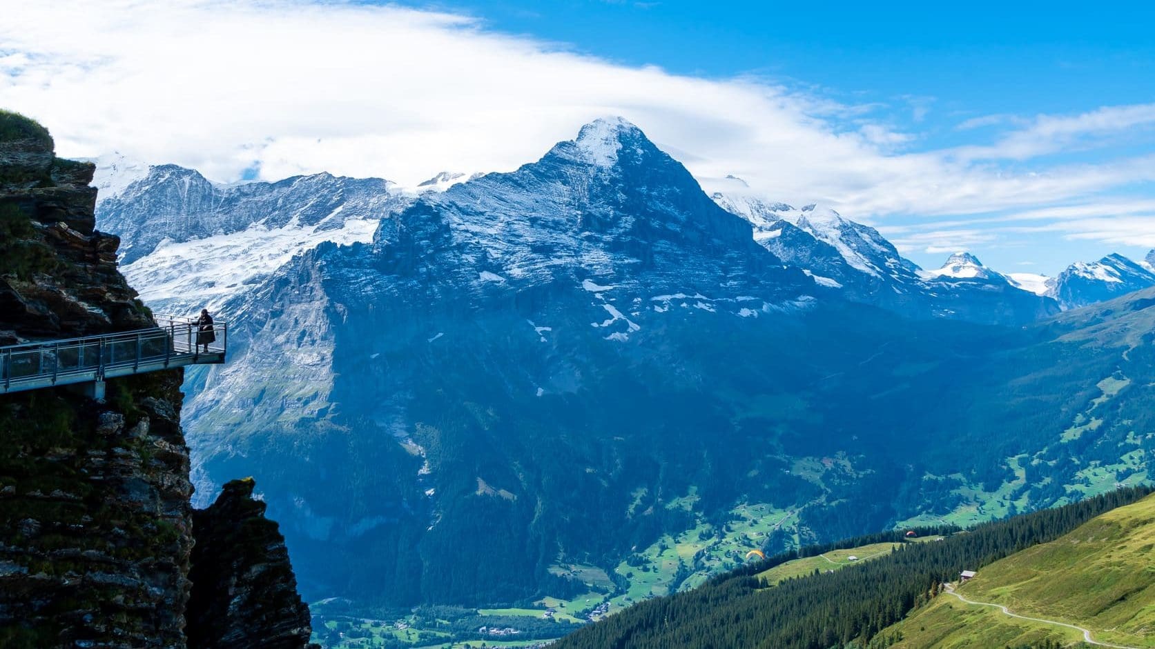 Sky cliff walk on First peak of Alps mountain at Grindelwald Switzerland.